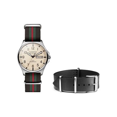 Men's watch with black leather and nato straps